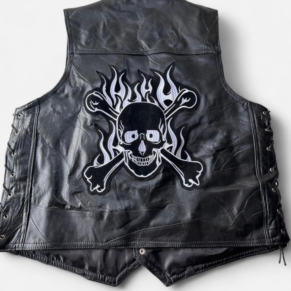 Black Leather Skull Vest